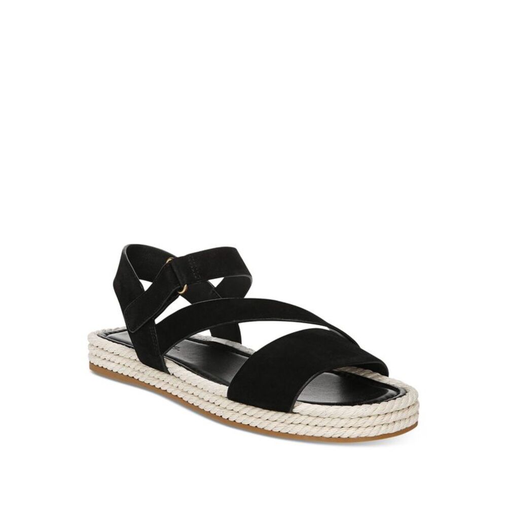 VINCE. Womens Black Strappy Eliana Round Toe Buckle Suede Espadrille Shoes 5 M
